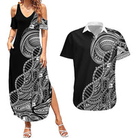 Samoan DNA Art Tattoo Couples Matching Summer Maxi Dress and Hawaiian Shirt Polynesian Pattern Black Color LT03 Black - Polynesian Pride
