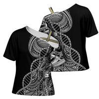 Samoan DNA Art Tattoo Cross Shoulder Shirt Polynesian Pattern Black Color LT03 - Polynesian Pride
