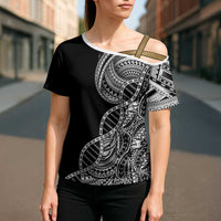 Samoan DNA Art Tattoo Cross Shoulder Shirt Polynesian Pattern Black Color LT03 - Polynesian Pride