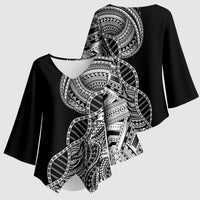 Samoan DNA Art Tattoo Kimono Sleeve Blouse Polynesian Pattern Black Color LT03 - Polynesian Pride