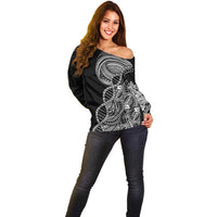Samoan DNA Art Tattoo Off Shoulder Sweater Polynesian Pattern Black Color LT03 - Polynesian Pride
