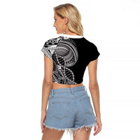 Samoan DNA Art Tattoo Raglan Cropped T Shirt Polynesian Pattern Black Color LT03 - Polynesian Pride