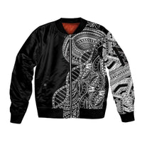 Samoan DNA Art Tattoo Sleeve Zip Bomber Jacket Polynesian Pattern Black Color LT03 Unisex Black - Polynesian Pride