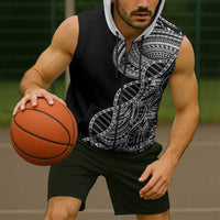 Samoan DNA Art Tattoo Sleeveless Zip Hoodie Polynesian Pattern Black Color LT03 - Polynesian Pride