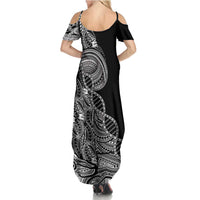 Samoan DNA Art Tattoo Summer Maxi Dress Polynesian Pattern Black Color LT03 - Polynesian Pride