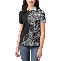 Samoan DNA Art Tattoo Women Polo Shirt Polynesian Pattern Black Color LT03 - Polynesian Pride