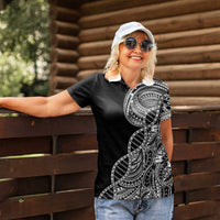 Samoan DNA Art Tattoo Women Polo Shirt Polynesian Pattern Black Color LT03 - Polynesian Pride