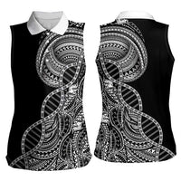 Samoan DNA Art Tattoo Women Sleeveless Polo Shirt Polynesian Pattern Black Color LT03 - Polynesian Pride