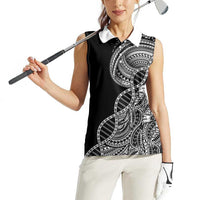 Samoan DNA Art Tattoo Women Sleeveless Polo Shirt Polynesian Pattern Black Color LT03 - Polynesian Pride