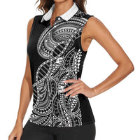 Samoan DNA Art Tattoo Women Sleeveless Polo Shirt Polynesian Pattern Black Color LT03 - Polynesian Pride