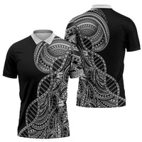 Samoan DNA Art Tattoo Zipper Polo Shirt Polynesian Pattern Black Color LT03 - Polynesian Pride