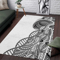 Samoan DNA Art Tattoo Area Rug Polynesian Pattern White Color