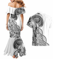 Samoan DNA Art Tattoo Couples Matching Mermaid Dress and Hawaiian Shirt Polynesian Pattern White Color LT03 - Polynesian Pride