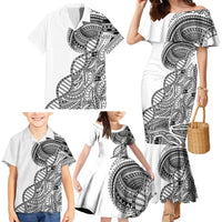 Samoan DNA Art Tattoo Family Matching Mermaid Dress and Hawaiian Shirt Polynesian Pattern White Color