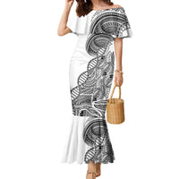 Samoan DNA Art Tattoo Family Matching Mermaid Dress and Hawaiian Shirt Polynesian Pattern White Color