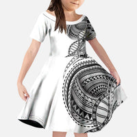 Samoan DNA Art Tattoo Kid Short Sleeve Dress Polynesian Pattern White Color LT03 KID White - Polynesian Pride