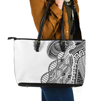 Samoan DNA Art Tattoo Leather Tote Bag Polynesian Pattern White Color LT03 - Polynesian Pride