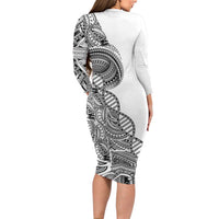 Samoan DNA Art Tattoo Long Sleeve Bodycon Dress Polynesian Pattern White Color LT03 - Polynesian Pride