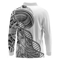 Samoan DNA Art Tattoo Long Sleeve Polo Shirt Polynesian Pattern White Color LT03 - Polynesian Pride