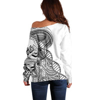 Samoan DNA Art Tattoo Off Shoulder Sweater Polynesian Pattern White Color LT03 - Polynesian Pride