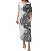 Samoan DNA Art Tattoo Puletasi Polynesian Pattern White Color LT03 Long Dress White - Polynesian Pride