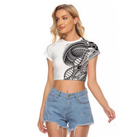 Samoan DNA Art Tattoo Raglan Cropped T Shirt Polynesian Pattern White Color LT03 Female White - Polynesian Pride
