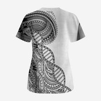 Samoan DNA Art Tattoo Scrub Top Polynesian Pattern White Color LT03 - Polynesian Pride