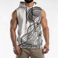 Samoan DNA Art Tattoo Sleeveless Hoodie Polynesian Pattern White Color LT03 - Polynesian Pride