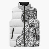 Samoan DNA Art Tattoo Sleeveless Puffer Jacket Polynesian Pattern White Color LT03 Unisex White - Polynesian Pride