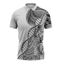 Samoan DNA Art Tattoo Zipper Polo Shirt Polynesian Pattern White Color LT03 White - Polynesian Pride
