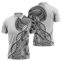 Samoan DNA Art Tattoo Zipper Polo Shirt Polynesian Pattern White Color LT03 - Polynesian Pride
