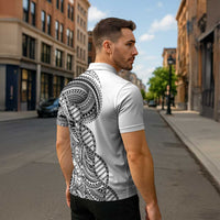 Samoan DNA Art Tattoo Zipper Polo Shirt Polynesian Pattern White Color LT03 - Polynesian Pride