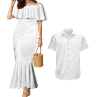 Samoan DNA Art Tattoo Couples Matching Mermaid Dress and Hawaiian Shirt Polynesian Pattern All White LT03 White - Polynesian Pride