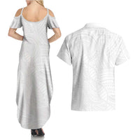 Samoan DNA Art Tattoo Couples Matching Summer Maxi Dress and Hawaiian Shirt Polynesian Pattern All White LT03 - Polynesian Pride