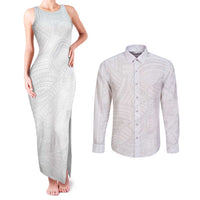 Samoan DNA Art Tattoo Couples Matching Tank Maxi Dress and Long Sleeve Button Shirt Polynesian Pattern All White LT03 White - Polynesian Pride