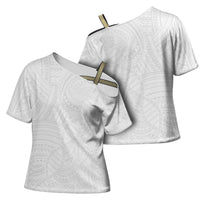 Samoan DNA Art Tattoo Cross Shoulder Shirt Polynesian Pattern All White LT03 - Polynesian Pride