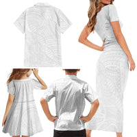 Samoan DNA Art Tattoo Family Matching Short Sleeve Bodycon Dress and Hawaiian Shirt Polynesian Pattern All White