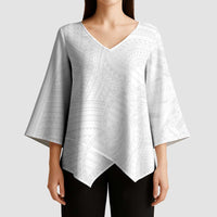 Samoan DNA Art Tattoo Kimono Sleeve Blouse Polynesian Pattern All White LT03 - Polynesian Pride