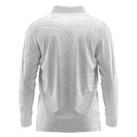 Samoan DNA Art Tattoo Long Sleeve Polo Shirt Polynesian Pattern All White LT03 - Polynesian Pride