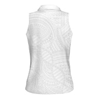 Samoan DNA Art Tattoo Women Sleeveless Polo Shirt Polynesian Pattern All White LT03 - Polynesian Pride