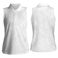 Samoan DNA Art Tattoo Women Sleeveless Polo Shirt Polynesian Pattern All White LT03 - Polynesian Pride