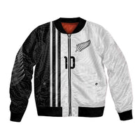 Custom New Zealand Football Bomber Jacket Silver Fern and Maori Tribal Black White Half Sporty Style