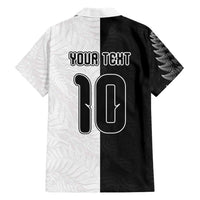 Custom New Zealand Football Hawaiian Shirt Silver Fern and Maori Tribal Black White Half Sporty Style