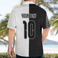 Custom New Zealand Football Hawaiian Shirt Silver Fern and Maori Tribal Black White Half Sporty Style