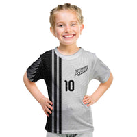 Custom New Zealand Football Kid T Shirt Silver Fern and Maori Tribal Black White Half Sporty Style
