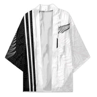 Custom New Zealand Football Kimono Silver Fern and Maori Tribal Black White Half Sporty Style