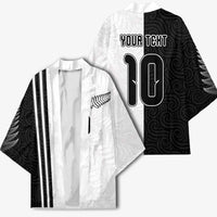 Custom New Zealand Football Kimono Silver Fern and Maori Tribal Black White Half Sporty Style