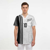 Custom New Zealand Football Scrub Top Silver Fern and Maori Tribal Black White Half Sporty Style