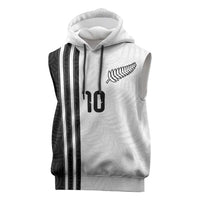 Custom New Zealand Football Sleeveless Hoodie Silver Fern and Maori Tribal Black White Half Sporty Style