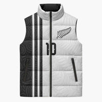Custom New Zealand Football Sleeveless Puffer Jacket Silver Fern and Maori Tribal Black White Half Sporty Style